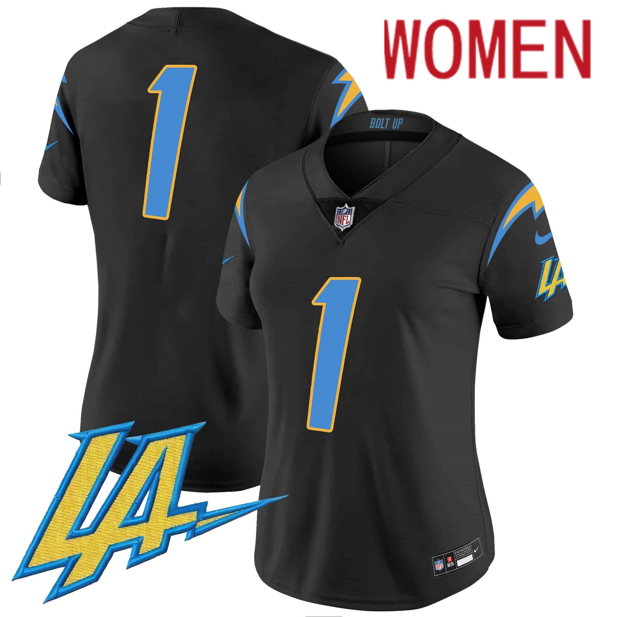 Women Los Angeles Chargers #1 No Name Black 2024 Nike Vapor Limited NFL Jersey style 1->customized nfl jersey->Custom Jersey